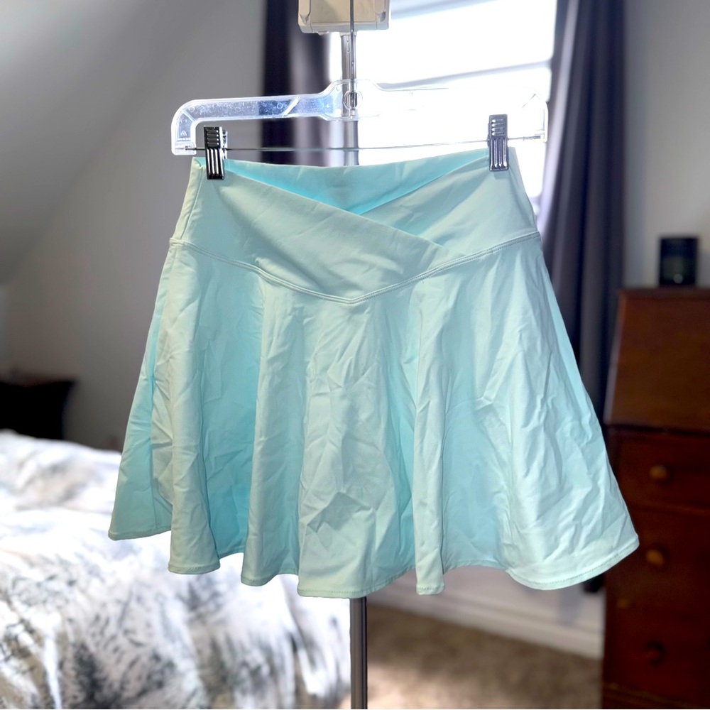 Light Blue Women's Flared Skirt - Crossover Waist